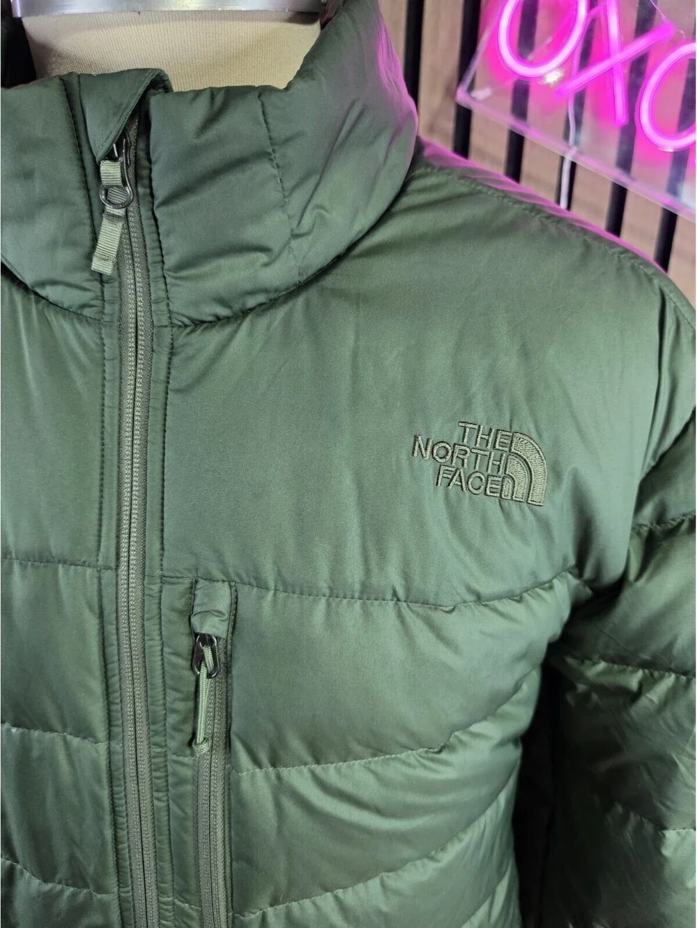 The North Face Men's Green 550 Down Puffer Jacket Full Zip Pockets Size 2XL
